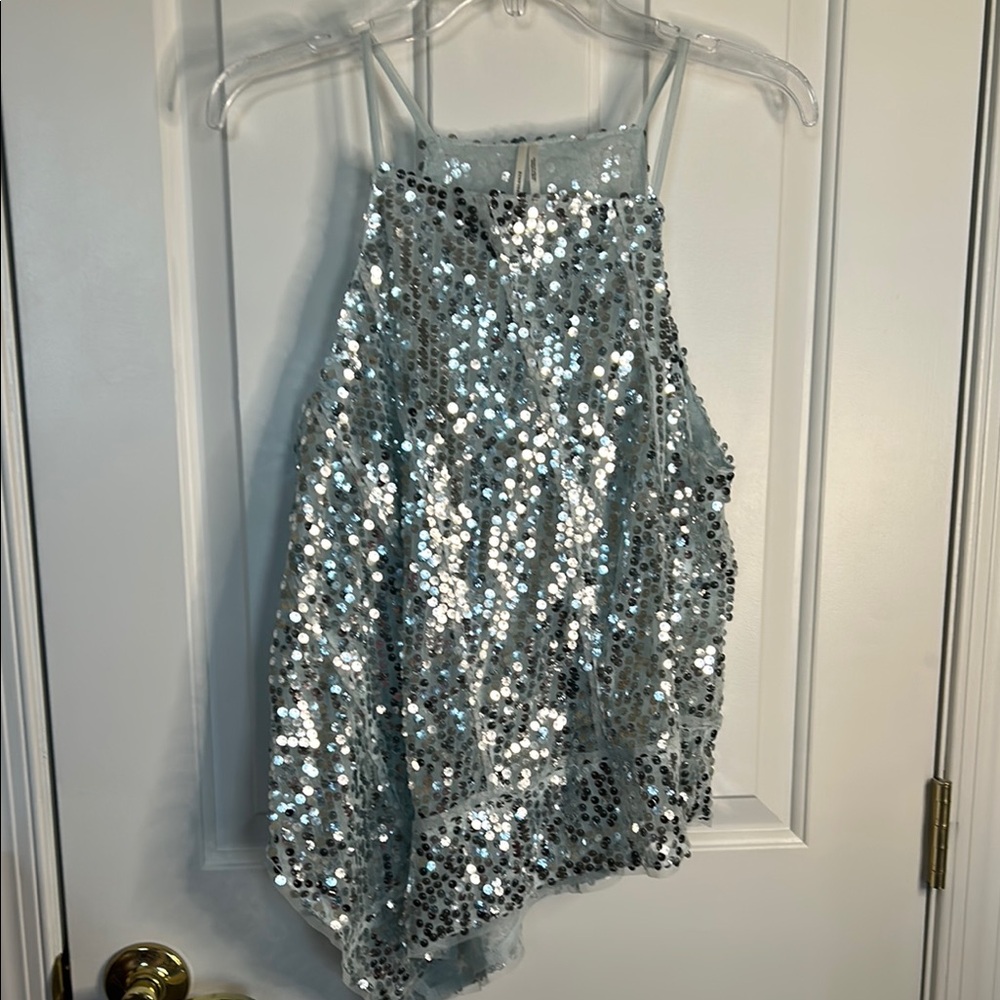 Silver Sequin Halter Top